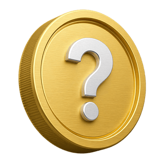 Moneda dorada 3D decorativa con un signo de interrogación en la página de preguntas frecuentes